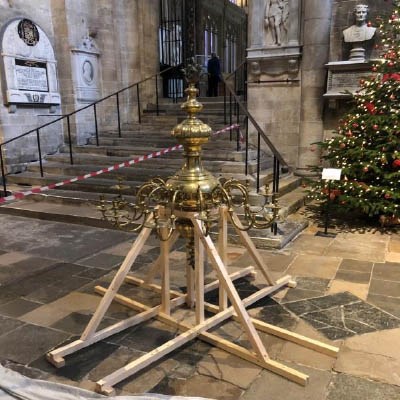 Conservation repairs to Chandelier and re installation for Winchester Cathedral 